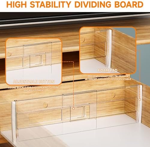 Yieach 8 Pack 6 Inch Tall Acrylic Drawer Divider for Clothes-Expandable from 12.3-18''-Adjustable Dresser Deep Drawer Di