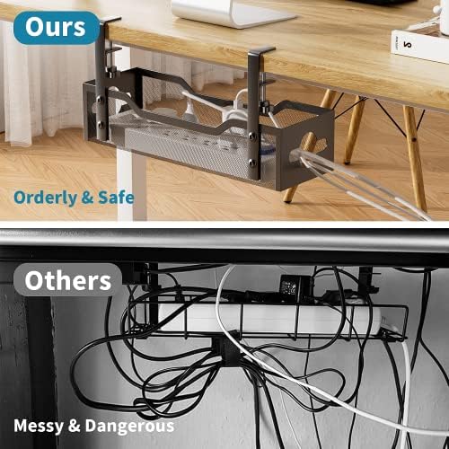 Under Desk Cable Management Tray 3 Pack, Cable Management Under Desk No Drill, Cable Organizer with Clamp for Wire Manag