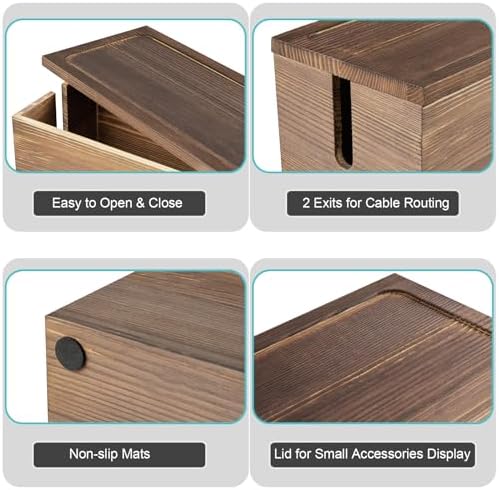 Large Cable Management Box, Burnt Wood Cord Organizer Box for Desk, Floor, Office to Hide Extension Cords Power Stripes 