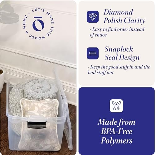 HOMZ Clear Plastic Storage Bins w/Latching Lid, 66 Qt, Gray Latch, 2 Pack