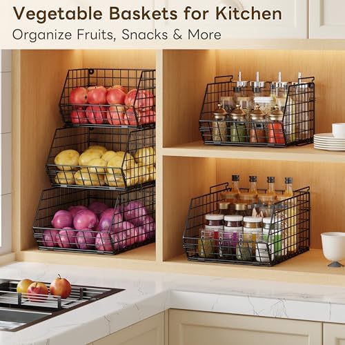 3-Tier Stackable Wire Baskets, Fruit and Vegetable Storage for Counter