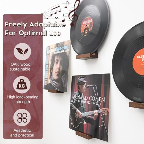Vinyl Record Shelf Wall Mount,Small Record Holder,Light Walnut,6Pcs