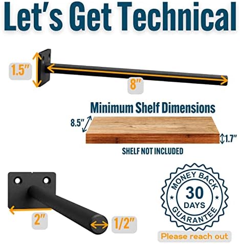 EVALD 8 Inch Floating Shelf Brackets with Screws & Anchors, Hidden Shelf Brackets, Heavy Duty Shelf Brackets, Floating S