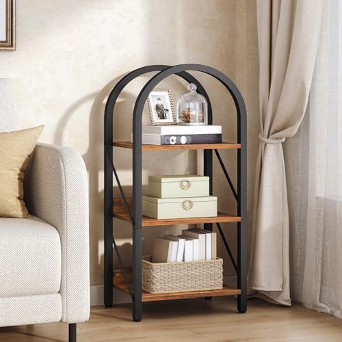 HOOBRO Bookshelf, 3-Tier Arched Bookshelf, Industrial Bookcase with Metal Frame, Book Shelf Storage Organizer for Living