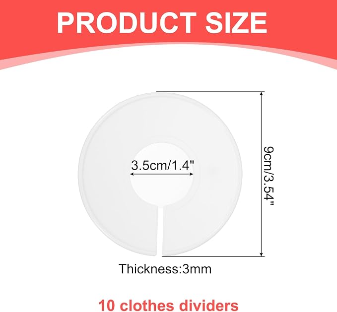 uxcell 10 Pcs Clothes Dividers,Round Closet Rack Dividers Clothing Rack Size Dividers Blank Labels Writable & Reusable for Hanging Clothes Sorting Size, White