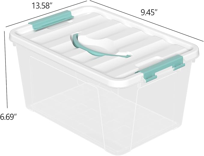 Xyskin 14 Quart Clear Storage Bins with Lid and Green Handle, Storage Latch Box/Bin Organizing Container