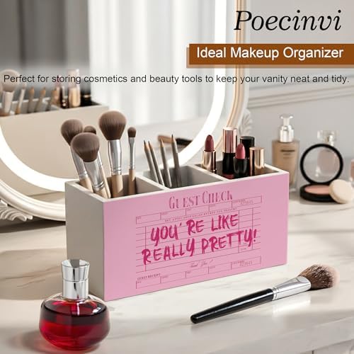 Trendy Retro Pink Pen Holder for Home Office Desk, Pink Girly Office Decor, You're Like Really Pretty Guest Check Wooden Box Sign Pencil Holder for Desk Shelf Organizer