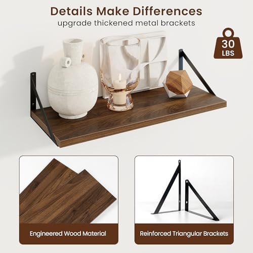 Axeman Deep Floating Shelves, 24'' x 10'' Walnut Wall Shelves Set of 2