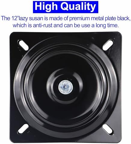 12 Inch Lazy Susans Turntable Bearings Swivel Zinc Plate, Black Square Lazy Susan Hardware, Heavy Duty Lazy Susan Replac