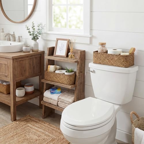 StorageWorks Toilet Paper Basket, 3-Section Toilet Tank Basket, Seagrass