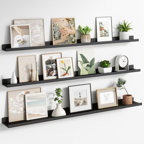 Axeman Picture Ledge Shelf, 55 Inch Black Floating Shelves Set of 3