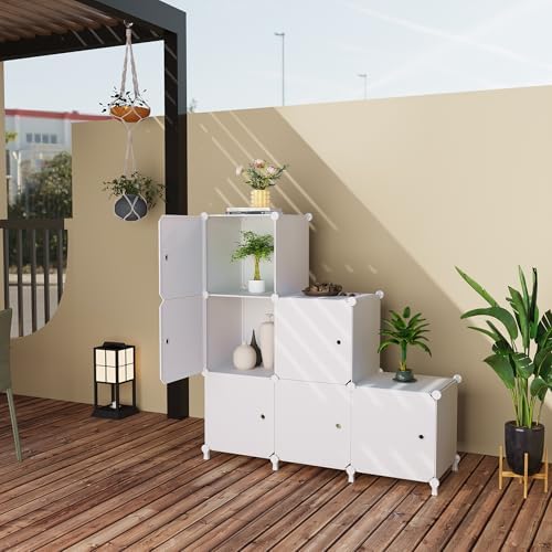 6Cube Storage Organizer Modular Stackable with Doors White