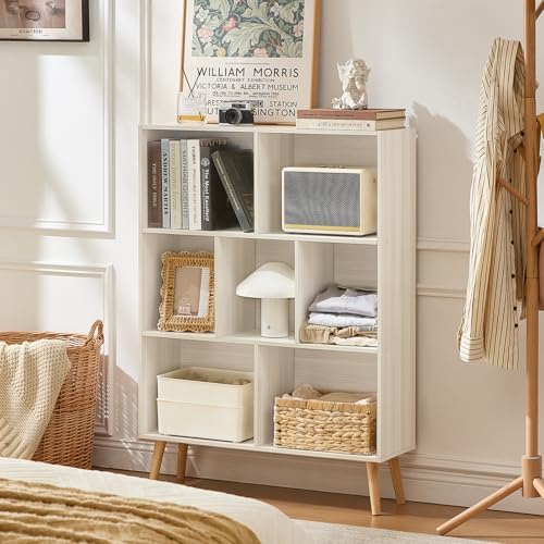 LEYAOYAO Cube Bookshelf, Mid-Century Modern Book Shelf with Legs,Light Grey