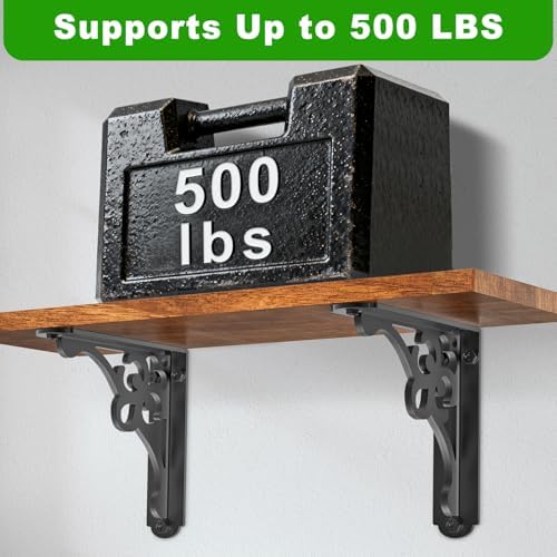 BeneLabel 2 Pack Heavy Duty Shelf Brackets 8 Inch Wall Mount Shelving Bracket 500LBS Vintage Decorative L-Shaped Shelf B