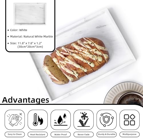 Yew & Tulip Natural Marble Vanity Tray, Nature White Marble with Spots Serving Tray for Bathroom, Kitchen, Vanity, Home 