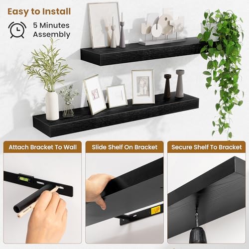 Fun Memories Floating Shelves 30 Inch, Wall Mounted Wood Shelf Set of 2, Farmhouse Decor for Bathroom, Bedroom, Kitchen,