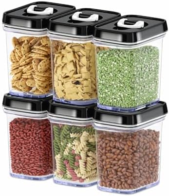 DWËLLZA KITCHEN Airtight Food Storage Containers with Lids – 6 Piece Set Air Tight Kitchen Storage Containers for Pantry Organization and Storage - Clear Plastic BPA-Free - Keeps Food Fresh & Dry