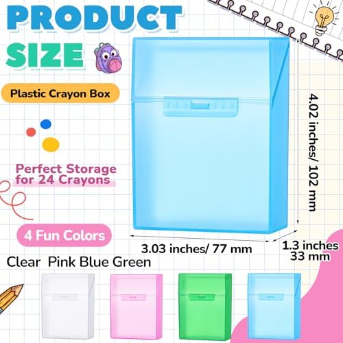 Clabby 4 Pcs Clear Plastic Crayon Boxes Hold 24 Count, Crystal