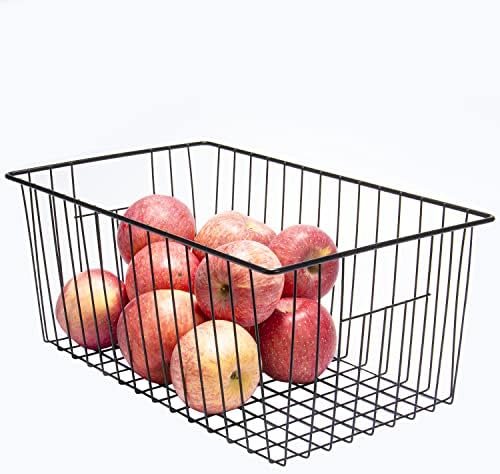 16inch Freezer Wire Storage Organizer Baskets, Household Refrigerator Bin with Built-in Handles for Cabinet, Pantry, Clo