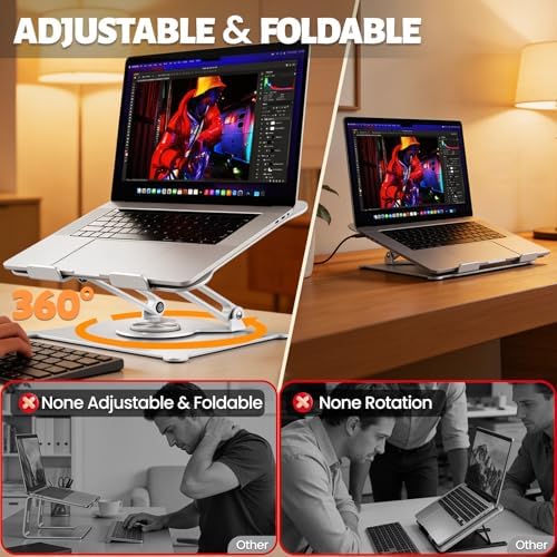 Urmust 360° Rotating Laptop Stand for Desk, 10-15.6“ Laptop Riser, Silver