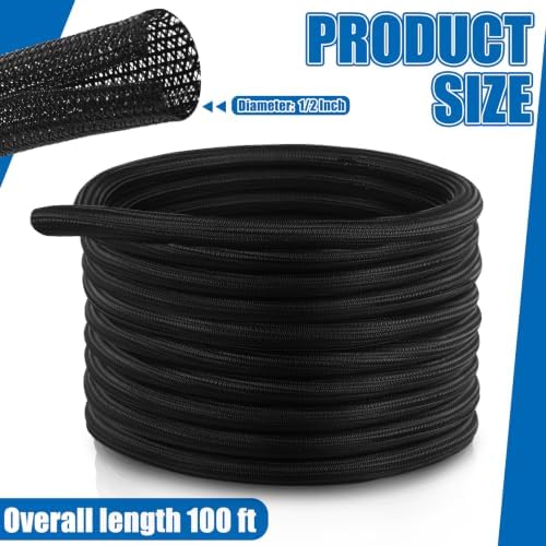Pangda 100 ft Split Wire Loom Tubing Cable Sleeve Cord Protector, 1/2 Inch