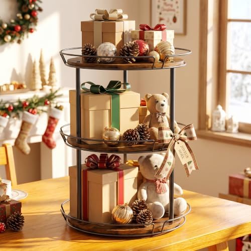 LAMU 3-Tier Lazy Susan Turntable Organizer, Spinning Spice Rack for Cabinet