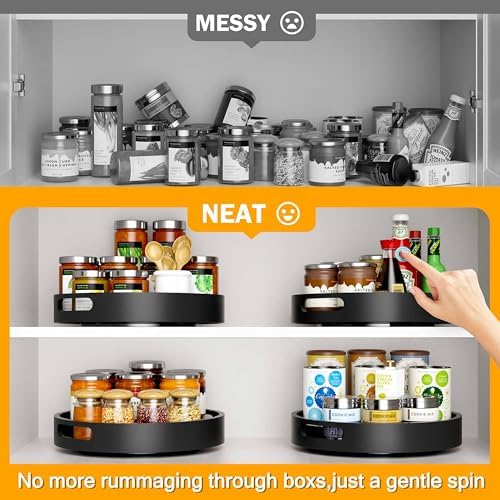Lazy Susan Organizer Homerays 13 Inch Non-Skid Bamboo Lazy Susan for Kitchen Rotating Spice Rack with Handles, Wood Turn