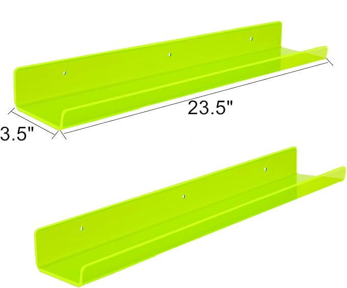 ROYALITA 2-Pack Acrylic Shelves Wall Mounted, 24 Inch Floating Shelves | for Small Items Plants Organize Wall Shelves for Gaming Room, Bedroom, Living Room, Office, Green