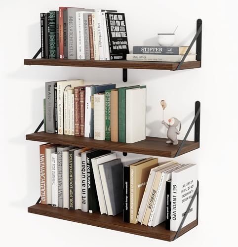 Heimlove Floating Book Shelves for Wall,23.6 Inches Wall Bookshelf Mounted Display&Storage Wood Shelves for Kitchen Bath
