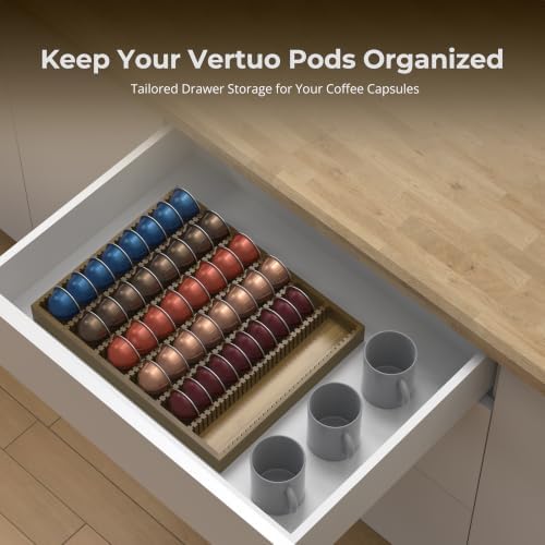 for Nespresso Vertuo Capsules Bamboo Coffee Pod Drawer Organizer