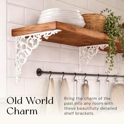 NACH Scroll Metal Shelf Brackets Set of 2, Heavy-Duty Wall Shelf Support for Wood Shelves, Decorative Cast Iron Floating