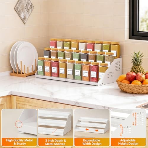 RCHYFEED 3 Tier Expandable Spice Rack Organizer, Height Adjustable,Metal