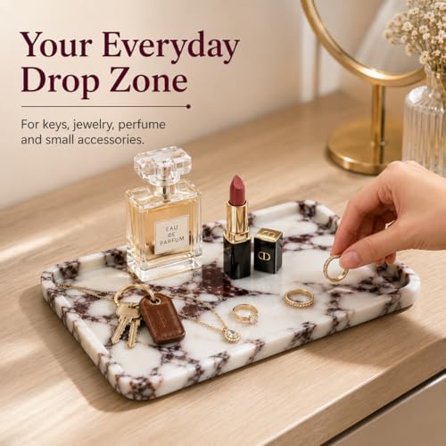 Marble Vanity Tray, 9.84 x 6.69 in, White Burgundy