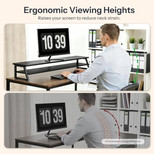 HOOBRO 2-Tier Dual Monitor Stand Riser, 39 Inch Large Computer Monitor Stand for 2 Monitors, Computer Monitor Riser, Des
