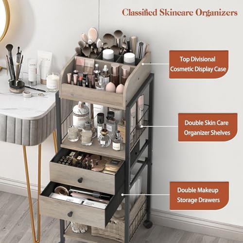 Makeup Organizer, Floor Skincare Organizers Make Up Organizers and Storage with Drawers, Vanity Organizer Cosmetics Disp
