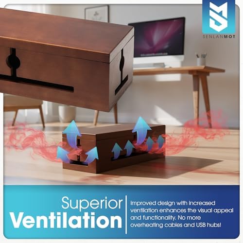 Wooden Cable Management Box – Modern Wire Organizer Box & Power Strip Cover for Home or Office | Large Cable Hider for W