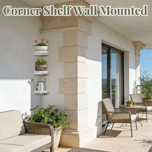BXF Floating Plant Shelves for Wall Set of 3, Heavy Duty Matte White Corner Wall Planters for Indoor Plants, Minimalist 