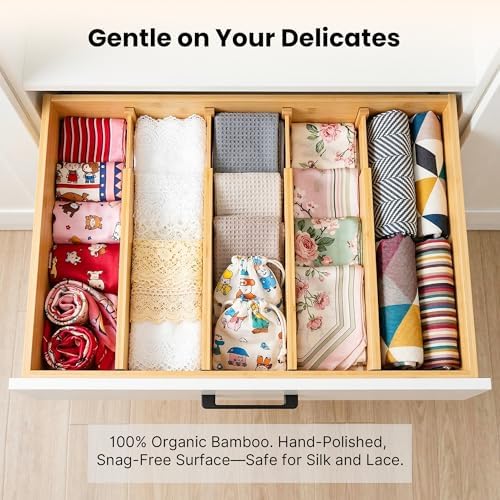 4 Pack 2.36" Bamboo Drawer Dividers, 17-22" Expandable Kitchen Organizers