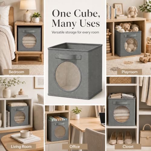 Storage Cubes with Mesh Window, 11'' Cube Storage Bin, Dark Gray, 4 Pack
