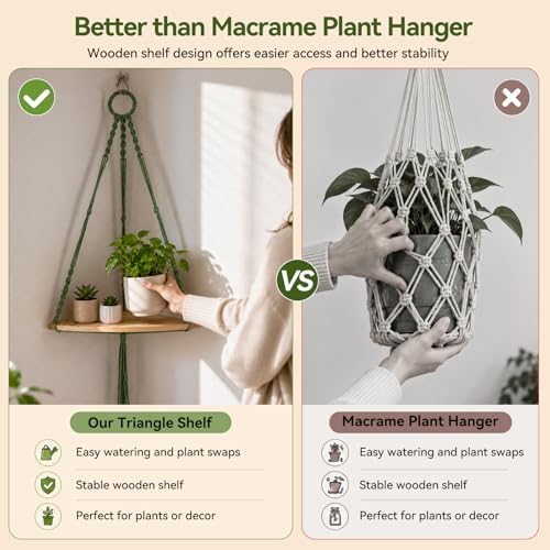 Artilady Macrame Corner Shelf Wall Hanging, Adjust Green Boho Wall Decor