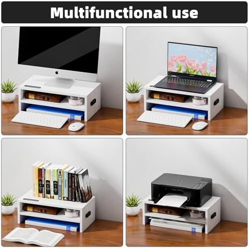 Marbrasse Wood Monitor Stand Riser,Desk Computer Printer Shelf Stand，White