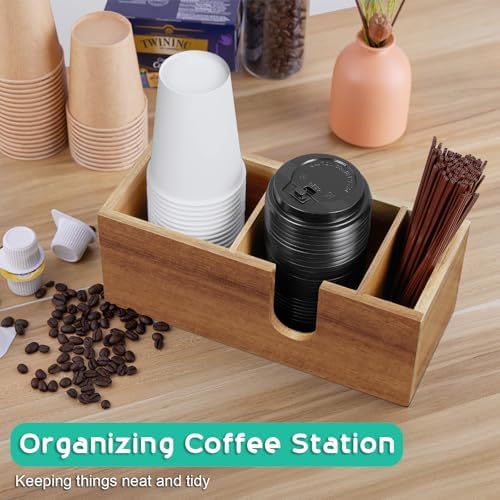 ALELION Acacia Wood Coffee Cup Holder for Countertop - Wood Coffee Bar Accessories and Organizer - Coffe Station Organiz