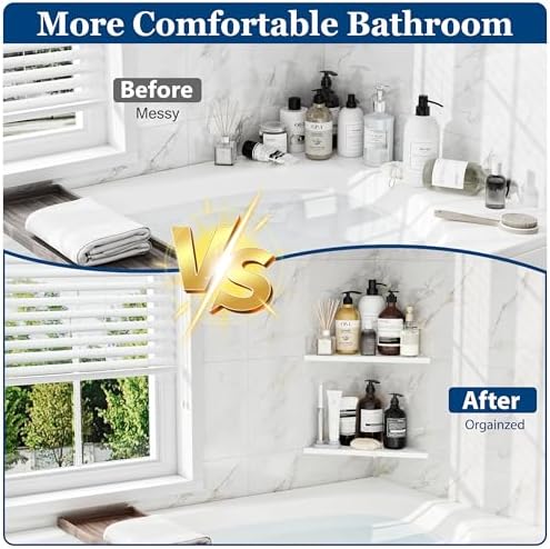 Qeke 10" Corner Shower Shelves 304 Stainless Steel, Matte White, 2 Pack