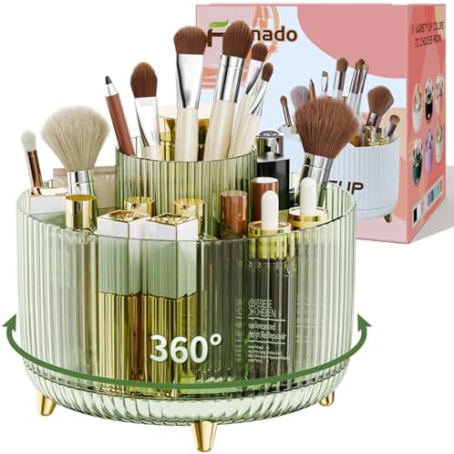 fanado 360° Rotate Makeup Brush Holder Organizer, Makeup Organizers Countertop, Makeup organization and Skincare Storage