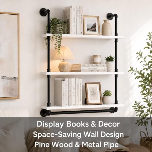 ROGMARS Industrial Pipe Shelving Bathroom Wall Shelves with Towel Bar