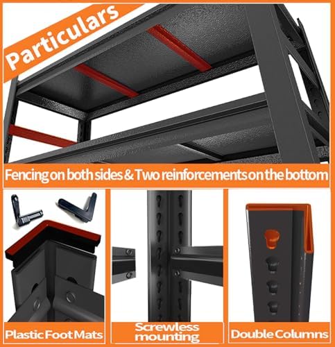 Metal Bookshelf, 5 Tier Adjustable Bookcase with Bolt-Free Storage Shelves