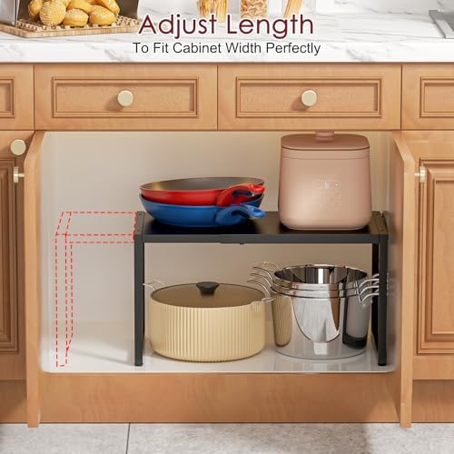 Expandable Kitchen Storage Shelves,110LBS Heavy Duty Metal Garage Shelving Units For Pot Pans Appliance,Adjustable Small