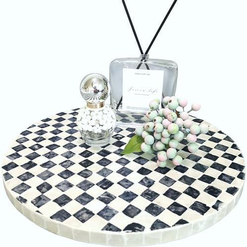 12-Inch Mother of Pearl Lazy Susan for Table Top, Black & White