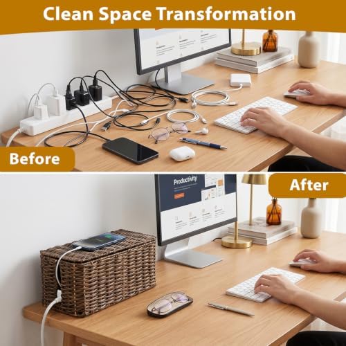 2 Pack Handwoven Cable Management Box with Lid, Decorative Cord Organizer for Power Strips, Chargers, TV Wires, Desk, Ho