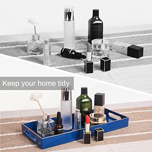 MAONAME Blue Bathroom Tray, Rectangular Toilet Tank Trays with Handles